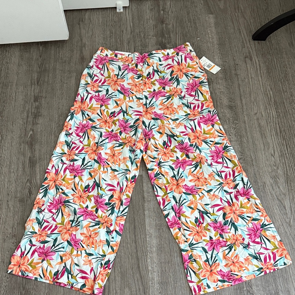Jessica Simpson Vibrant Floral Canopy Wide Leg Pants - Pink, Orange, Green